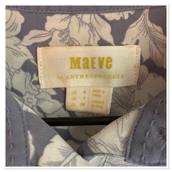 Anthropologie Maeve Rosalee Silk Button Up Front Shirt Floral Blue White Size 4 - Picture 8 of 10